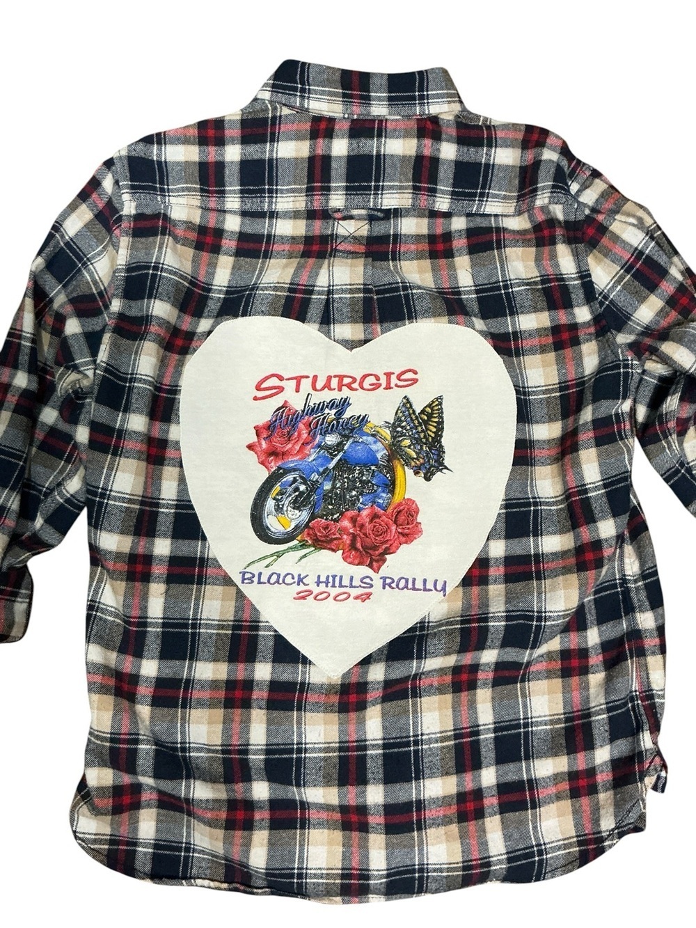 Sturgis Black Hills Rally 2004 Upcycled Flannel Top T Shirt Motorcycle